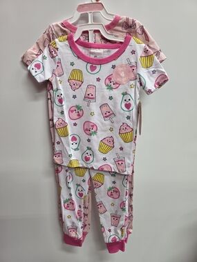 Kids Pink Snack Print Pajama Set - 4-Piece